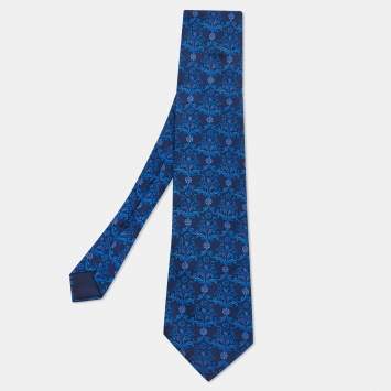 Pre Owned Lanvin Navy Blue Floral Printed Silk Satin Tie