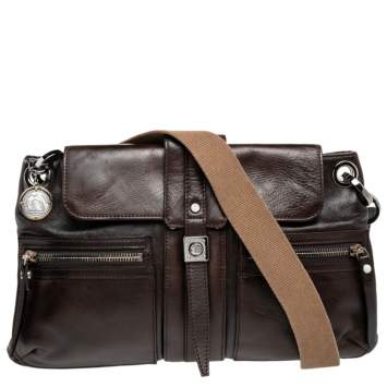 Pre Owned Lanvin Dark Brown Leather Double Pocket Messenger Bag