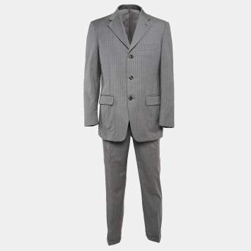 Pre Owned Lanvin Vintage Striped Wool Single Breasted Pants Suit M