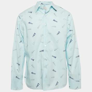 Lanvin Blue All Over Print Cotton Long Sleeve Shirt L