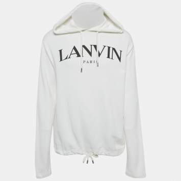 Pre Owned Lanvin White Logo Print Cotton Knit Hoodie XL
