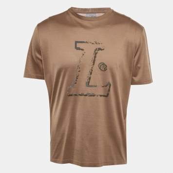 Pre Owned Lanvin Brown Flocked Jersey T-Shirt M