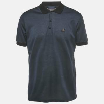 مملوكة مسبقًا Lanvin Navy Blue Cotton Logo Patch Polo T-Shirt M