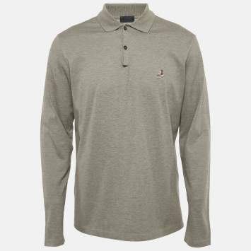 مملوكة مسبقًا Lanvin Grey Cotton Patch Detail Full Sleeve Polo T-Shirt M