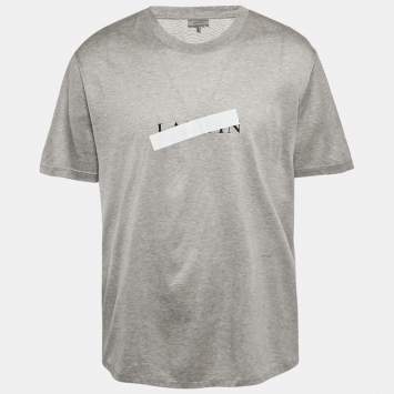 Pre Owned Lanvin Grey Logo Reflective Tape Printed Cotton Knit T-Shirt 3XL