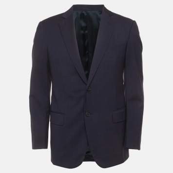 Pre Owned Lanvin Navy Blue Windowpane Wool Single Breasted Blazer M
