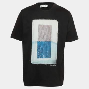 Pre Owned Lanvin Black Archives Print Patch Cotton Crewneck T-Shirt XL
