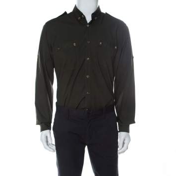 Pre Owned Lanvin Safari Green Cotton Button Down Shirt L 