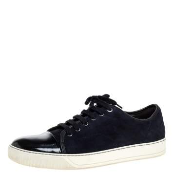 Pre Owned Lanvin Navy Blue Suede and Patent Leather DDB1 Low Top Sneakers Size 45