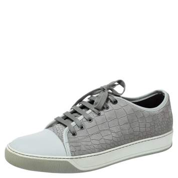 Pre Owned Lanvin Grey Crocodile Effect Leather Sneakers Size 40