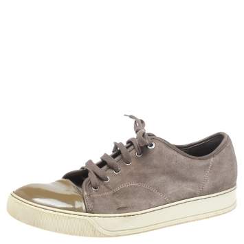 Pre Owned Lanvin Brown/Green Patent And Suede Leather Low Top Sneakers Size 43