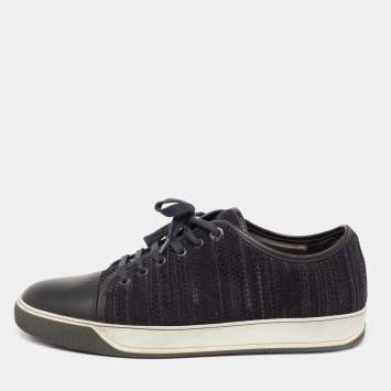 Pre Owned Lanvin Navy Blue Woven Leather DBB1 Low Top Sneakers Size 44