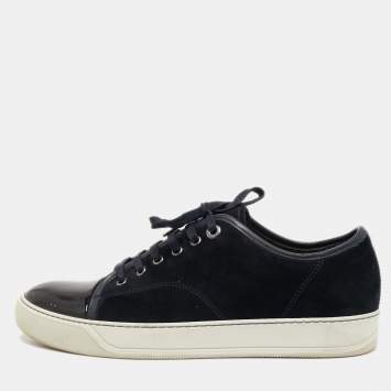 Pre Owned Lanvin Black/Navy Blue Suede and Patent Low Top Sneakers Size 41 