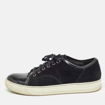 Pre Owned Lanvin Black Suede and Patent Cap Toe Low Top Sneakers Size 40