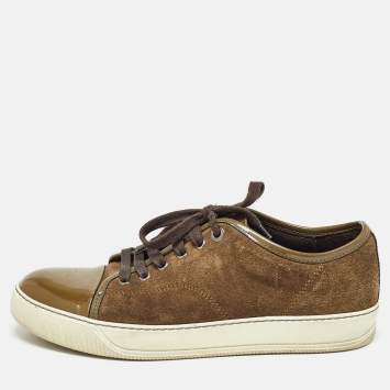 Pre Owned Lanvin Brown/Green Patent and Suede Leather Low Top Sneakers Size 40