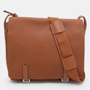 Pre Owned Loewe Brown Full Grain Leather Military Messenger Bag