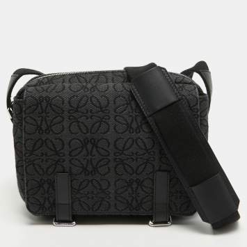 Pre Owned Loewe Black Anagram Jacquard Military Messenger Bag