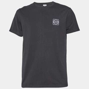 Pre Owned Loewe Black Anagram Embroidered Cotton Crew Neck T-Shirt XL