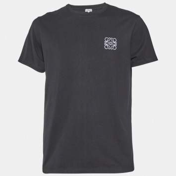 Pre Owned Loewe Black Anagram Embroidered Cotton Crew Neck T-Shirt M