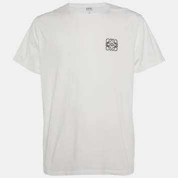 Pre Owned Loewe White Logo Embroidered Cotton T-Shirt XXL
