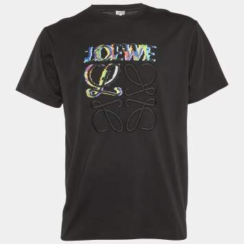 Pre Owned Loewe Black Glitch Anagram Embroidery Cotton Crew Neck T-Shirt M