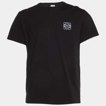 Pre Owned Loewe Black Anagram Embroidered Cotton Crew Neck T-Shirt XL