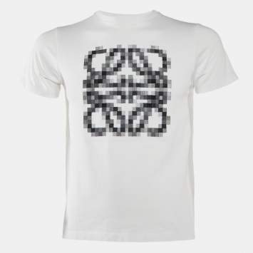 Pre Owned Loewe White Pixelated Anagram Embroidered Cotton T-Shirt XS