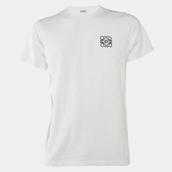 Pre Owned Loewe White Anagram Embroidered Cotton Crew Neck T-Shirt M