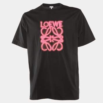 Pre Owned Loewe Black Neon Anagram Embroidered Cotton Crew Neck T-Shirt L