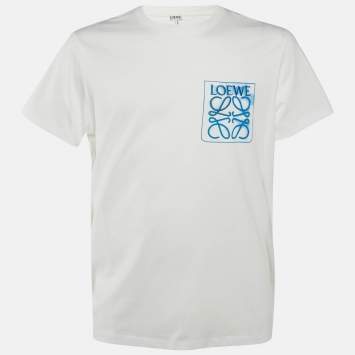 Pre Owned Loewe White Cotton Anagram Fake Pocket Crew Neck T-Shirt L