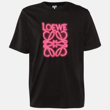 Pre Owned Loewe Black Neon Anagram Embroidered Cotton Crew Neck T-Shirt L