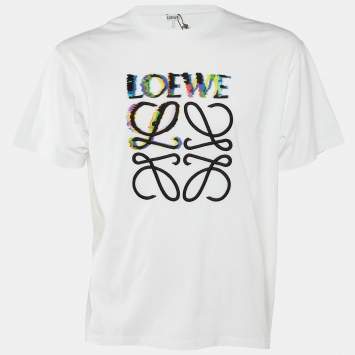 Pre Owned Loewe White Glitch Anagram Cotton Crew Neck T-Shirt XL