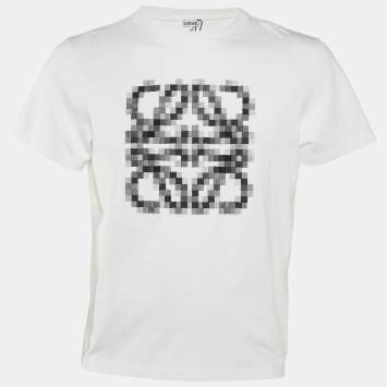 Pre Owned Loewe White Anagram Pixel Embroidered Cotton Crew Neck T-Shirt XXL
