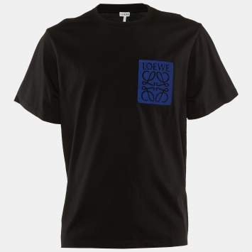 Pre Owned Loewe Black Cotton Anagram Fake Pocket Crew Neck T-Shirt XXL