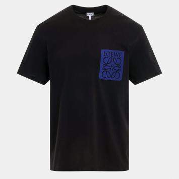Pre Owned Loewe Black Cotton Knit Contrast Anagram Logo Embroidered T-Shirt L