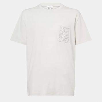 Pre Owned Loewe White Cotton Anagram Embroidered Relaxed Fit T-Shirt L