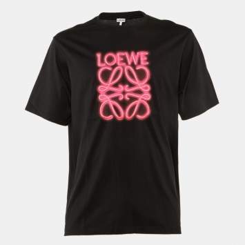 Pre Owned Loewe Black Neon Anagram Cotton Crew Neck T-Shirt L