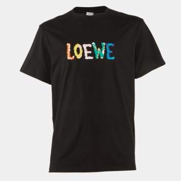 Pre Owned Loewe Black Cotton Anagram Embroidered Relaxed Fit T-Shirt S