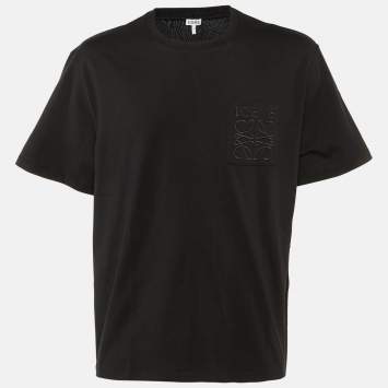 Pre Owned Loewe Black Cotton Anagram Embroidered Relaxed Fit T-Shirt XL