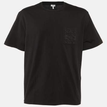 Pre Owned Loewe Black Cotton Anagram Embroidered Relaxed Fit T-Shirt L