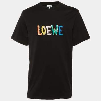 مملوكة مسبقًا Loewe Black Cotton Anagram Embroidered Relaxed Fit T-Shirt S