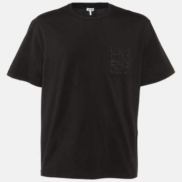 Pre Owned Loewe Black Cotton Anagram Embroidered Relaxed Fit T-Shirt M