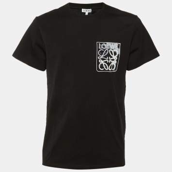 Pre Owned Loewe Black Cotton Anagram Fake Pocket Crew Neck T-Shirt L