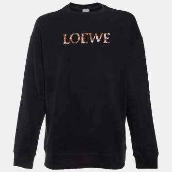 Pre Owned Loewe Black Logo Embroidered Cotton Crew Neck Sweatshirt M 