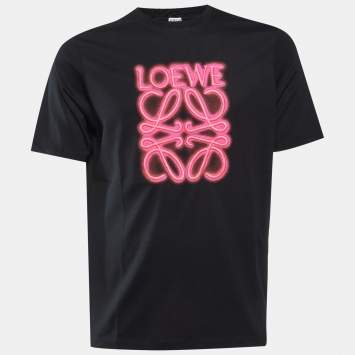 مملوكة مسبقًا Loewe Black Neon Anagram Cotton Crew Neck T-Shirt XS