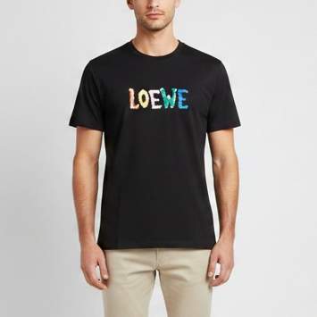 Pre Owned Loewe Black Logo Embroidered Jersey Crew Neck T-Shirt XL
