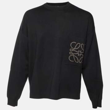 Pre Owned Loewe Black Knit Anagram Pocket Sweatshirt M