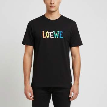 Pre Owned Loewe Black Logo Embroidered Jersey Crew Neck T-Shirt L