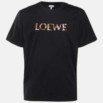 مملوكة مسبقًا Loewe Black Logo Embroidered Cotton Relaxed Fit T-Shirt L