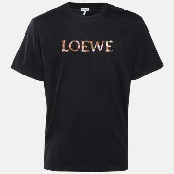 مملوكة مسبقًا Loewe Black Logo Embroidered Cotton Relaxed Fit T-Shirt S